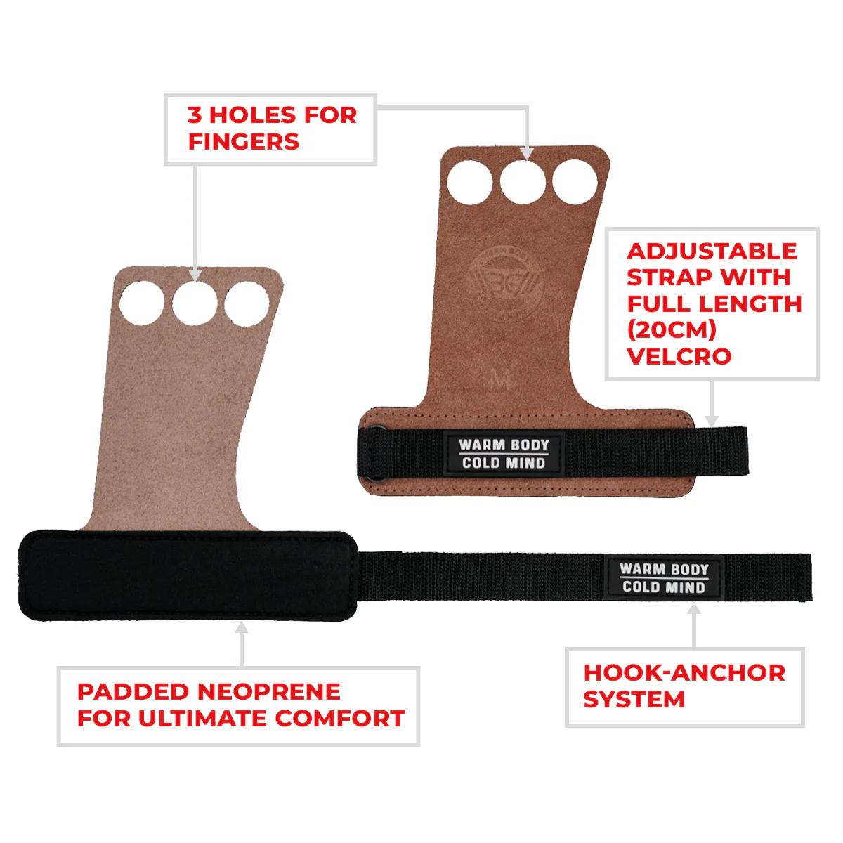 Warm Body Cold Mind Leather Hand Grips Basic for weightlifting, cross training, gymnastics, hand grips from durable leather with secure grip protect palms, prevent rips, with comfortable design for training performance Warm Body Cold Mind Leather Hand Grips Basic for weightlifting, cross training, gymnastics, hand grips from durable leather with secure grip protect palms, prevent rips, with comfortable design for training performance