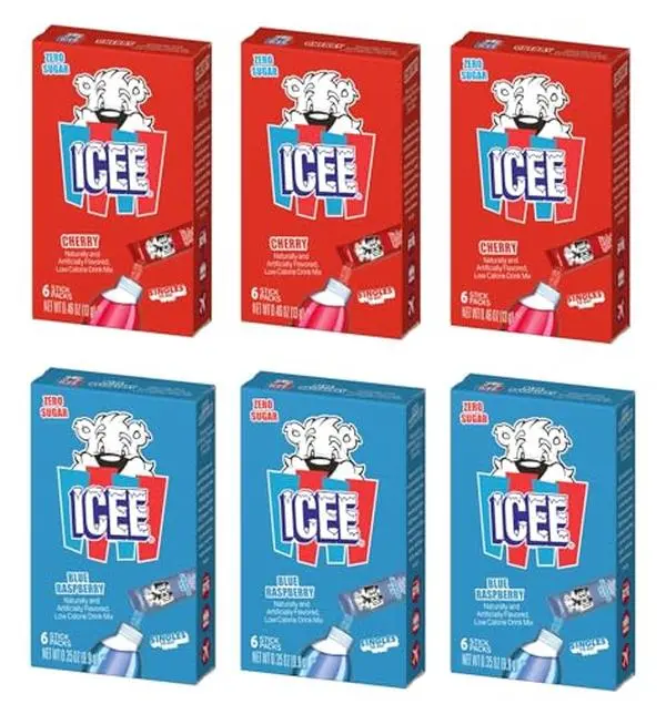ICEE Singles To Go Variety Pack of 6-3 of Each - Cherry and Blue Raspberry - Zero Sugar Powdered Drink Mix - 6 Sticks Per Box - 36 Servings