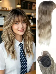Wavy Clip-In Hair Topper with Bangs for Women | 100% Premium Kanekalon Synthetic Hair | Instant Natural Volume for Thinning Hair, Boost Your Confidence Effortlessly! Wavy Synthetic Hairpiece Wavy Hair Toppers