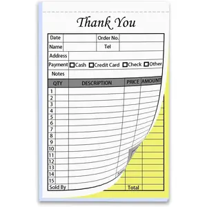 50 Sets Thank You Receipt Book with Carbonless Copies 5.5 x 8.5 in Invoice Receipt Book for Small Business White/Yellow