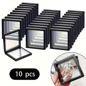 Elegant Black 3D Floating Display Box with Elastic Film - Dustproof Plastic Jewelry Storage Box Organiser for Necklaces, Bracelets, Rings, Coins, Earrings, Pins - Personal Jewelry Display |   Fashion Display Box |   Jewelry Display Box, Jewelry Box
