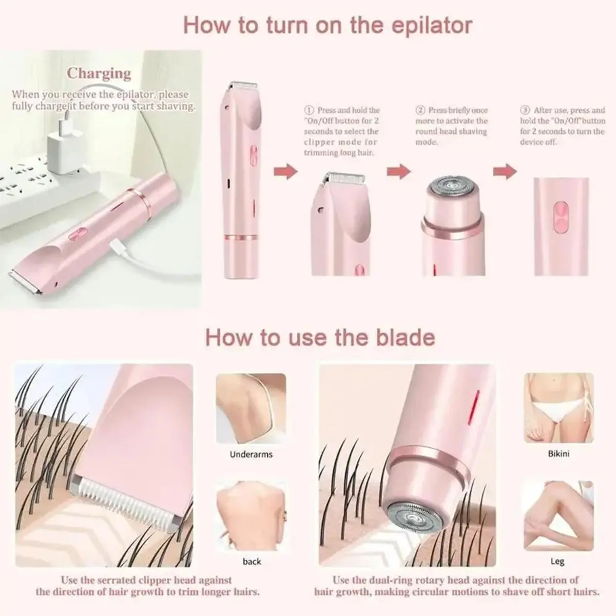 Rechargeable Electric Shaver and Hair Removal Device, Painless