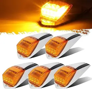 Partsam Truck Cab Marker Light LED Amber Top Roof Running Lights Chrome Base Truck Trailer Light for Peterbilt/Kenworth/Freightliner/Mack