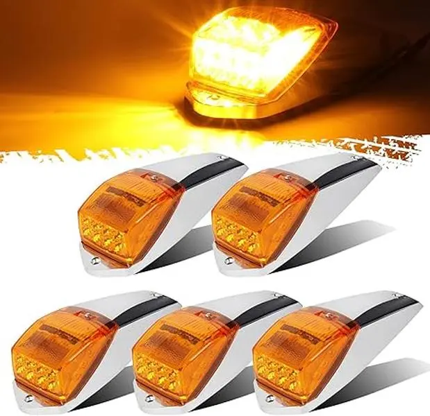 Partsam Truck Cab Marker Light LED Amber Top Roof Running Lights Chrome Base Truck Trailer Light for Peterbilt/Kenworth/Freightliner/Mack