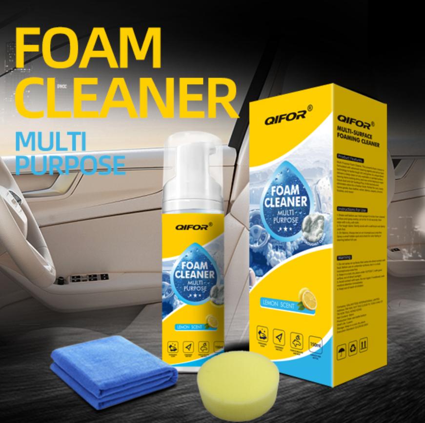 Car Interior Foam Cleaner Kit 150ML Cleaner with Wipe and Sponge Automobile Cleaning Agent Polishing Cleaner Set for Car Leather Seats, Dashboard, and Windows Cleaning