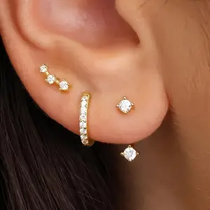 Chic 3pcs Stud Earring Set with Sparkling Cubic Zirconia - Elegant & Boho Styles for Casual Attire And Gifting