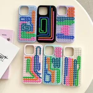 DIY Puzzle Phone Case for iPhone 16 Pro Max. Creative building block design with a fun and stress-relieving fidget experience. Stylish liquid silicone cover for iPhone 15 14 13 Pro Max. The ultimate aesthetic accessory for those who love interactive tech