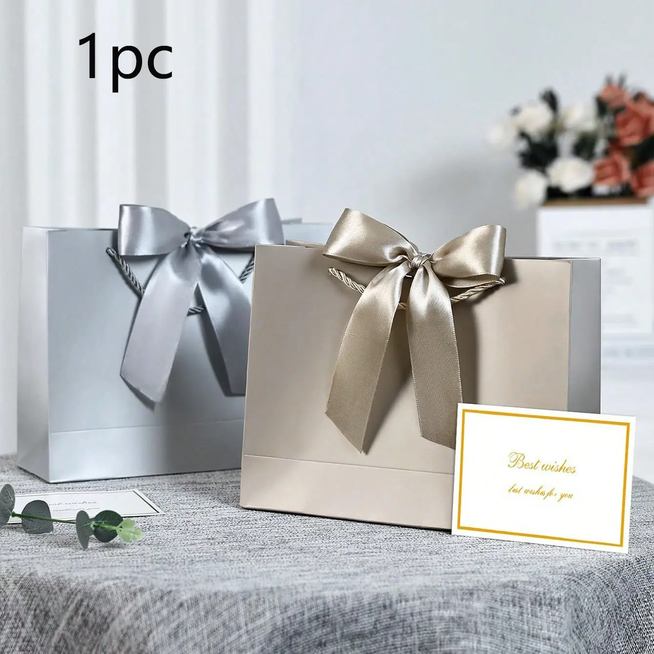 Champagne Silver Gift Bag Set, Perfect Gift Bundle, Gift Kit, Anniversary Gifts, Includes Paper, Bow Tie, Card, 3 Sizes, Ribbon, Perfect for Weddings, Birthdays, Baby Showers, Anniversaries, Party Supplies, Gift Wrapping
