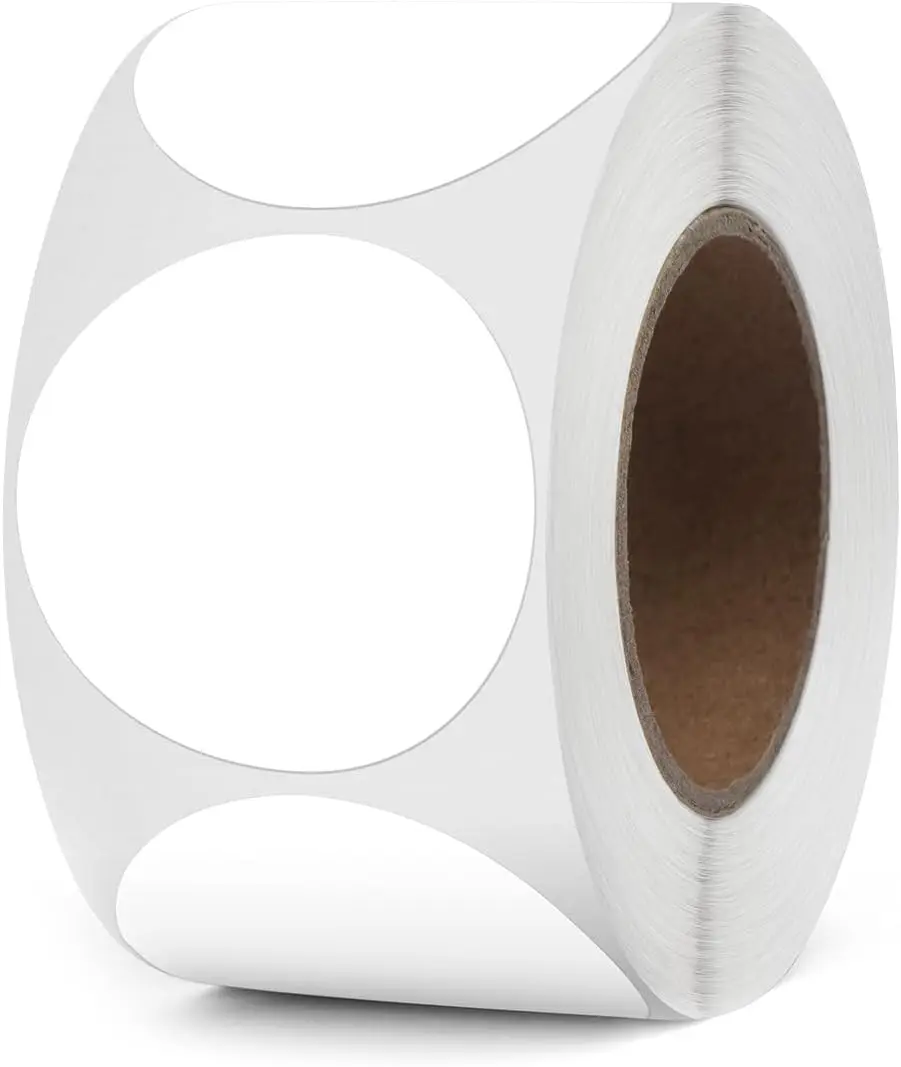 White Circle Thermal Labels Vinyl 1.5 Inch Self-Adhesive Round Stickers Roll  Printer  Name Tag for QR Code DIY Office Address 500 count