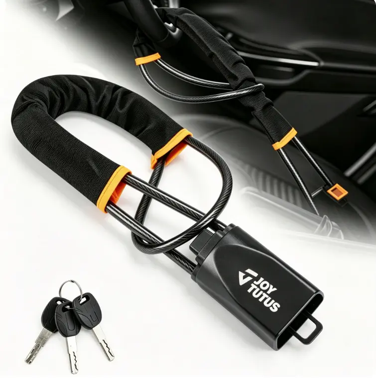 Joytutus Automotive Steering Wheel Lock - Lightweight Compact Anti-Theft Car Security Device, Easy Install, Simple Storage, Includes 3 Keys, Multifunctional Car Interior Accessory Gift for Men