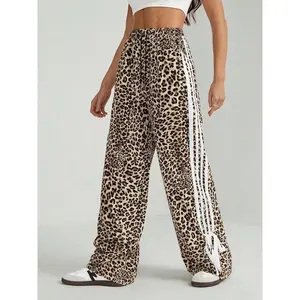 Women’s leopard-print lace-up wide-leg pants, casual and comfortable trousers, all-season women’s underwear GARMENTARY