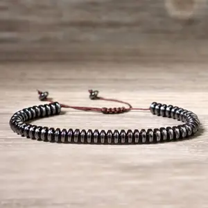 Natural Hematite Stone Beads Healing Charka Crystal Chain Minimalist Adjustable Bracelet Gift for Men Women