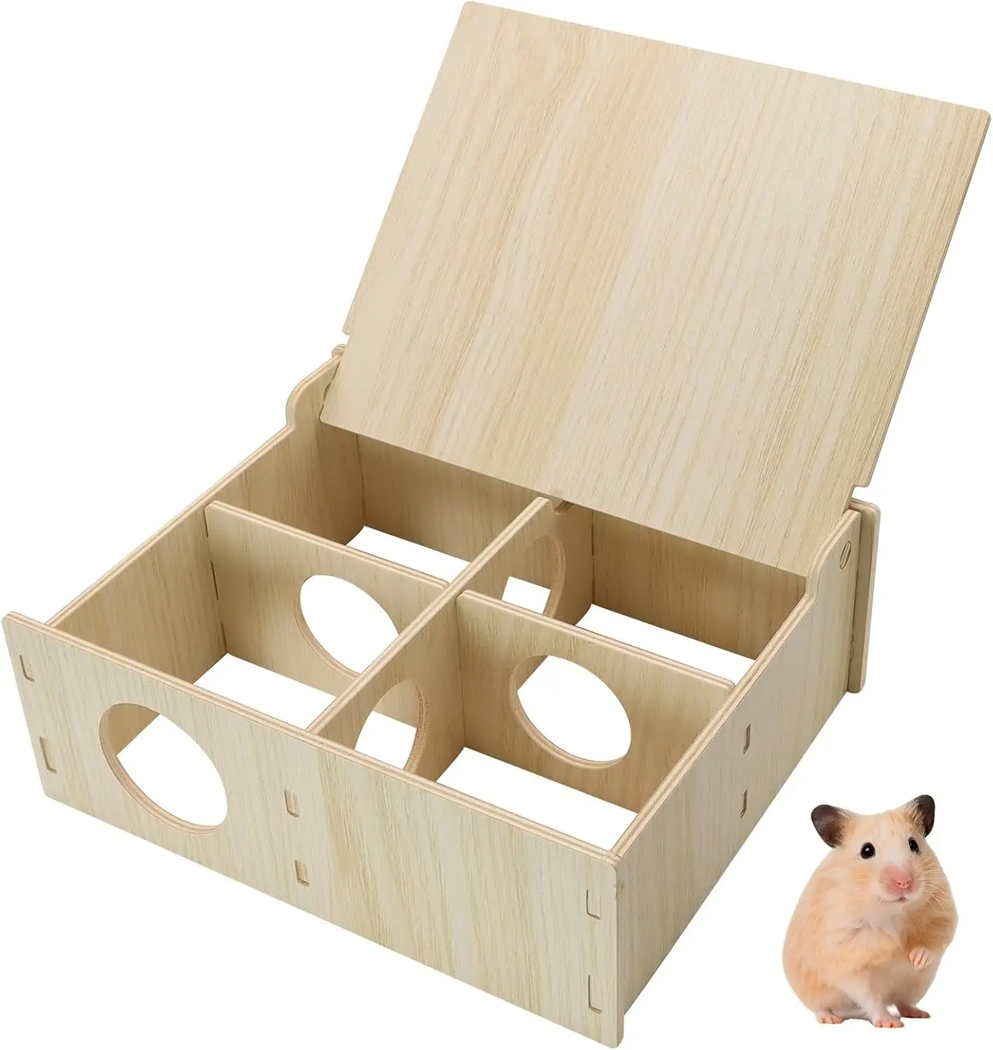 Hamster and Mouse Wooden Tunnel Cage Secret Peep Shed Waterproof | Chamber Hideout & Tunnel Exploring Toys Easy to install