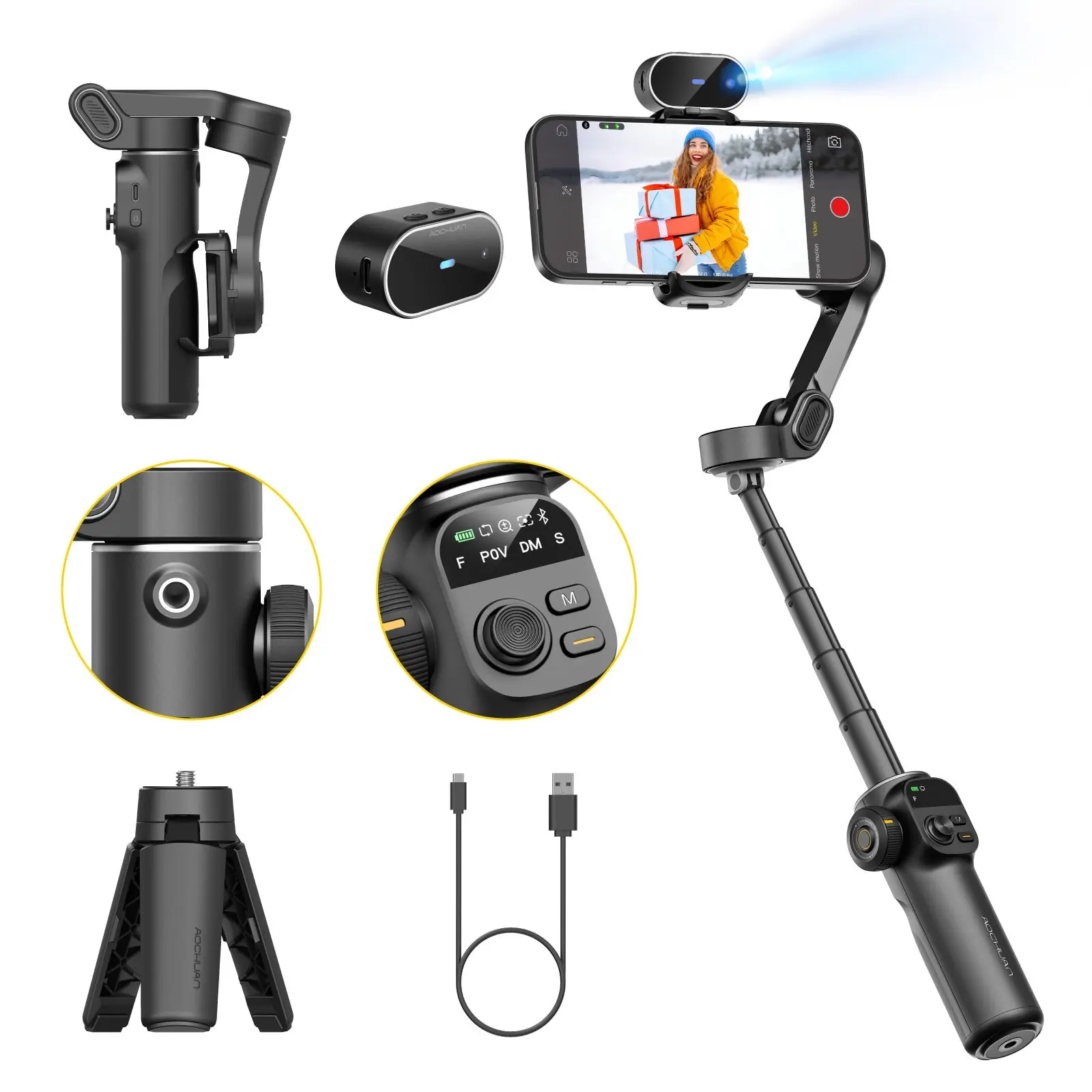 AOCHUAN Smartphone Gimbal Stabilizer for iPhone and Android, 3-Axis Phone Gimbal with Built-In 7.8-Inch Extension Rod, Selfie Stick Tripod, Cellphone Selfie Accessory, Gimbal Stabilizer with OLED Display, Smart X2 for Social Media Vlogging