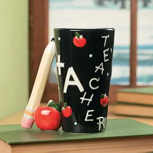 16 oz. Reusable Ceramic Teacher Mug with Pencil Handle 16 oz. Reusable Ceramic Teacher Mug with Pencil Handle