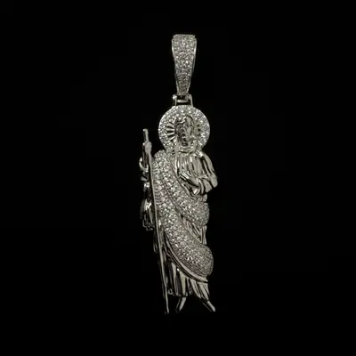 Men's Real Solid 925 Sterling Silver St Jude San Judas Tadeo Iced Pendant Hip Hop Pendant 2853417498688 Men's Real Solid 925 Sterling Silver St Jude San Judas Tadeo Iced Pendant Hip Hop Pendant 2853417498688