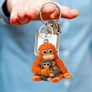 Viral Punch Monkey Inspired Acrylic Keychain – Cute Baby Monkey with Plush Toy Charm, Adorable Animal Pendant Keyring, Gift for Animal Lovers