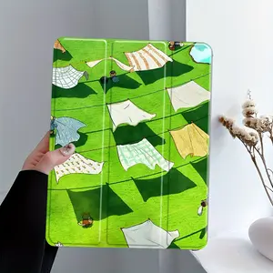 Green Laundry Day Tablet Case, Cute Aesthetic Cover, Auto Sleep/Wake, Anti-Drop & Scratch Resistant, Clear Hard Shell, Universal Fit 7.9/8.3/10.2/10.5/10.9/11/12.9/13 Inch, Full Shock Absorption for Desk, Great Gift