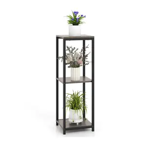 COSTWAY - 3-Tier Tall Metal Plant Stand Corner Plant Holder with Anti-tipping Device-Black & Gray