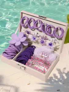 58pcs ladies purple hair accessories gift box! Grape print hair grip flower grip clip, multi-style purple hair ring daily out of the street suction eye hair accessories Elastics