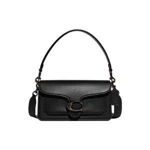 COACH Tabby 26 Pebbled Leather Snap-Flap Crossbody Bag for Women in Black