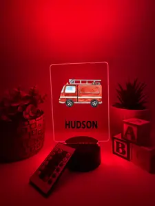 Fire Truck LED Night Light Birthday Gifts For Toddlers, kids, Baby, Adult Teen Girls Christmas Present, Bedroom Decor, FREE Personalization, 16 Color Options light with remote included, Laser Engraved in USA Medic First Responder Engine Ladder Firefighter