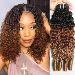 Mssunlight Ombre Blonde Burmese Curly Human Hair Bundle Unprocessed Burmese Raw Hair Extension Real Human Hair Natural Color Spiral Hair Weft Extensions Quick Weave Bundle