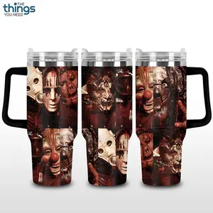 Horror Mask 20oz - 40oz With Handle Tumbler, Creepy Mask Stainless Steel Tumbler, Dark Aesthetic Drinkware, Gothic Horror Style Mug, Perfect Gift For Horror Fans