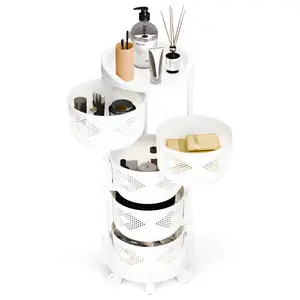 5-Tier Circular Rotating Basket Kitchen Storage Cart, Large Storage Rack with 360-Degree Wheels, Multi-Use Organizer for Kitchen, Bathroom