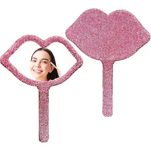 Rhinestone Handheld Mirror Heart Bling Glitter  Dazzling Portable Hand Mirrors with Handle for Women Wedding Party ( )
