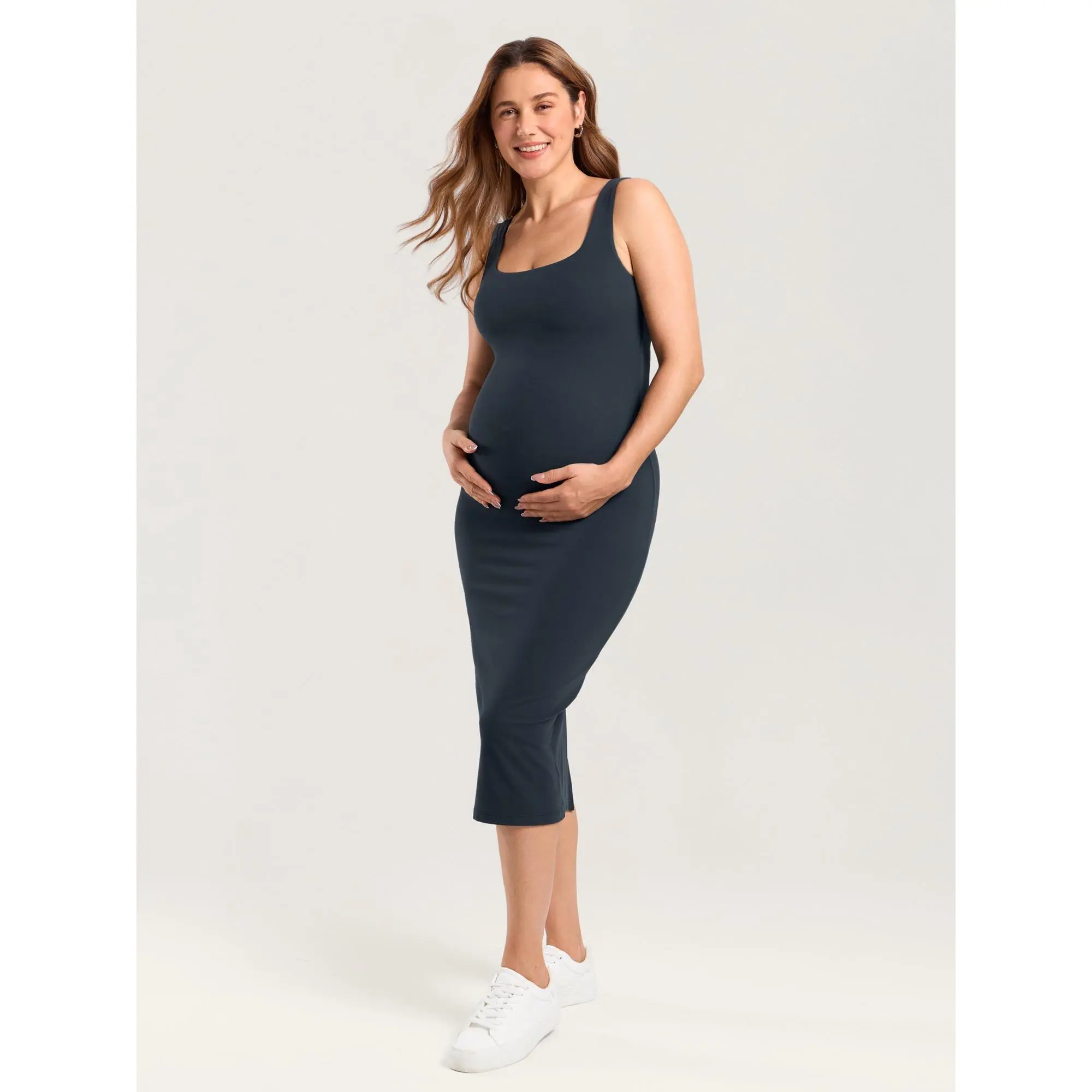 MOMANDA Fitted Maternity Midi Dress Casual Sleeveless Pregnancy Square Neck Bodycon Split for Baby Shower - TikTok Shop MOMANDA Fitted Maternity Midi Dress Casual Sleeveless Pregnancy Square Neck Bodycon Split for Baby Shower - TikTok Shop