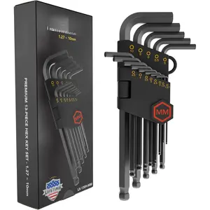 Allen Wrench Set, 13-  Metric Hex , L-Shaped Long Arm Ball End Design, Industrial-Grade S2 Alloy Steel (LX-130H-MM)