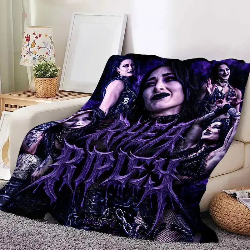 Rhea Ripley Blanket, Wrestler Metal Theme Flannel Blanket, Black Purple Bed Throw for Wrestling Room, Sofa Chair Decor, Stage Energy Graphic Print, Birthday Gift for Fans, Men Women, Arena Night, Dorm Poster Style