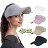 Women's 4-Piece Acrylic Knitted Empty Top Beach Visor Hats - Female Pull-On, Lightweight Solid Color, Stretchy Cool Knit, Machine Washable Sun Protection for Summer Outdoor Sports