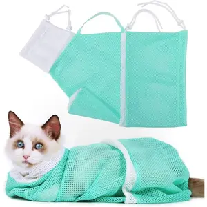Cat Bathing Grooming Bag Multifunctional Adjustable Breathable Restraint Shower Bag with Anti Bite and Anti-Scratch Features in Green Grooming Supplies