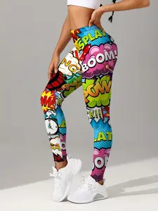 Women's Mid-rise Leggings with Anime Print Cartoon and Letter Print Yoga Pants High Stretch Knit Fabric All Season Sports Style