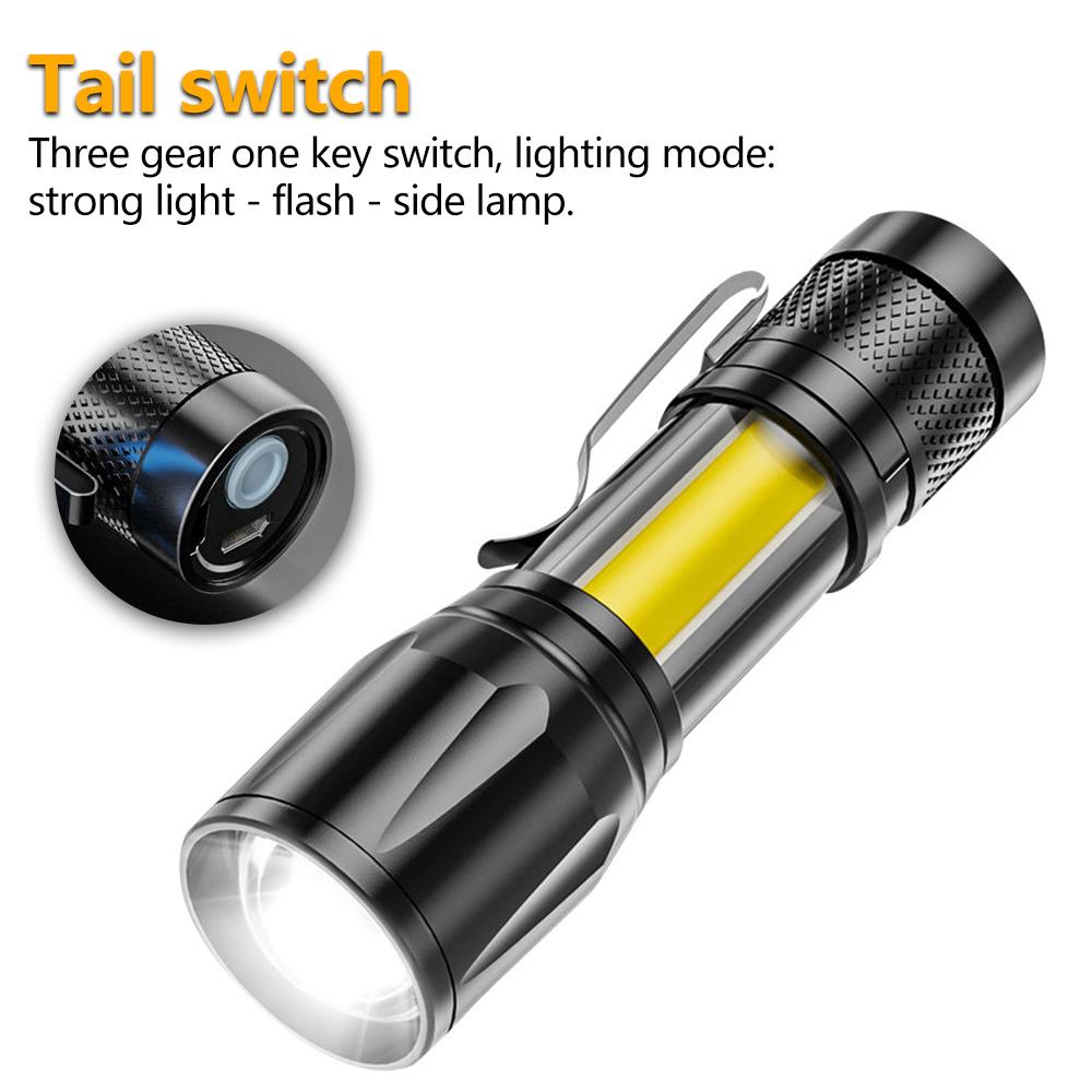 Mini LED Flashlight Pen Clip - Telescopic Zoom, USB Rechargeable, Spotlight & Floodlight, Portable Outdoor Torch for Camping, Hiking, Night Cycling & Home lights Rechargeable Emergency Worklight Handheld Zoomable Flashlight