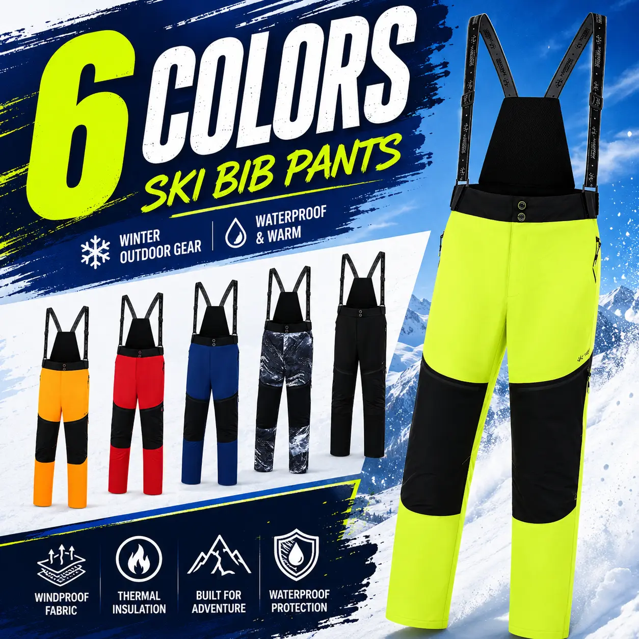 Men’s autumn/winter patchwork print webbing ski pants; thickened, warm outdoor ski pants; cold-weather mountaineering one-piece webbing cargo pants; windproof, waterproof design; multifunctional webbing pants.