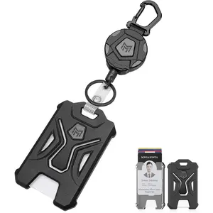 Retractable Badge Holder,Heavy Duty Carabiner Clip Keychain Badge Reel,Tactical ID Card Key Holder with 31.5" Retractable, Black