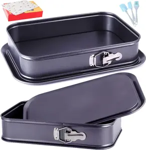 Large Springform Cake Pan, 14 x 11-Inch Rectangle Cheesecake Pan, Tiramisu Bakeware with 50 count Wax Paper, 3 count Spatula Set, Non-Stick Baking Pan Mold Leakproof