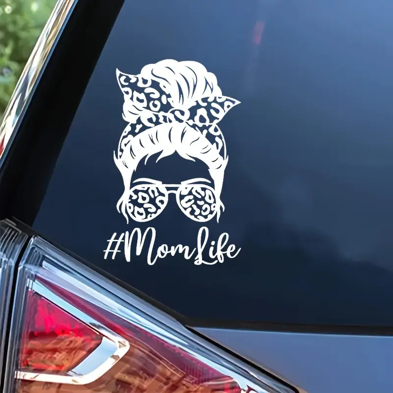 1PC Playful Momlife Decor Sticker, Sticker for cars, Car Decorative Sticker, Car Decals, homely-style, suitable for car windows/notebook covers, with leopard print elements, Momlife slogan, portable mom-life logo, Car Accessories Women, Car Stickers