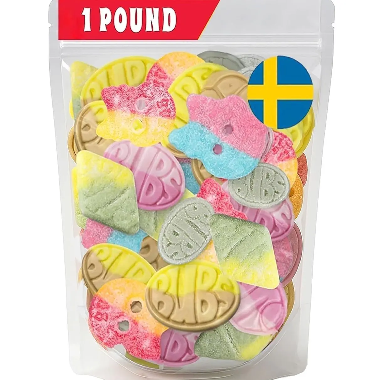 Bubs Swedish Candy Mix – 1 lb Sweet & Sour Gummies | Assorted Skulls, Ovals, Rombs | Fresh & Soft Foam Swedish Candy From Sweden (1 Pound)