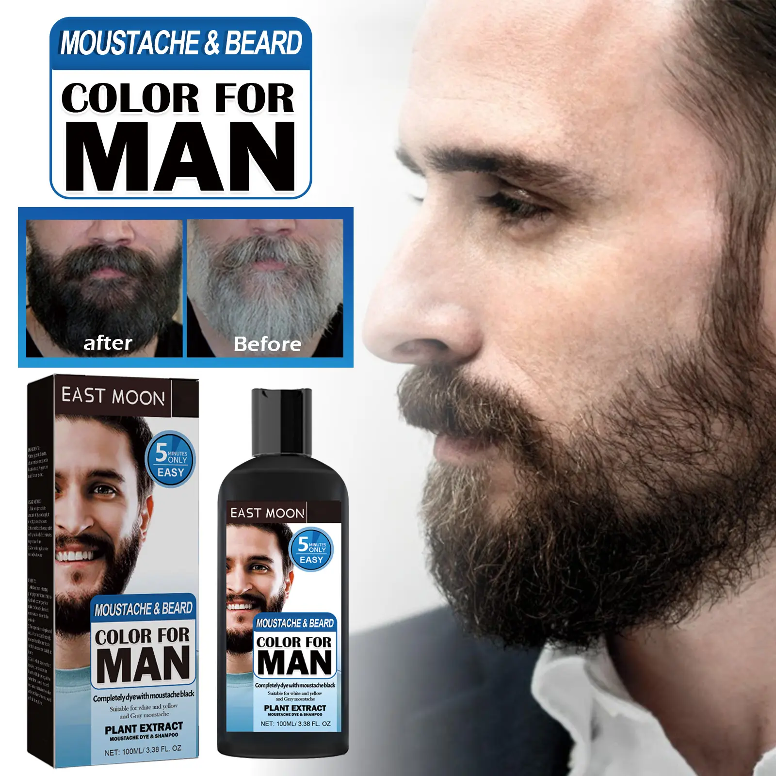 East Moon Beard Color Enhancer for Men Fuller Thicker Natural Look