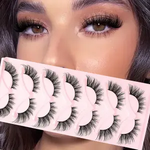 Natural Look Eyelashes Extensions, 7 Pairs Fluffy False Eyelashes, Wispy Cat Eye Faux Strip Eyelashes, Volumized False Eyelashes for Women and Girls, Makeup, Cosmetic, Lashes Extension Set