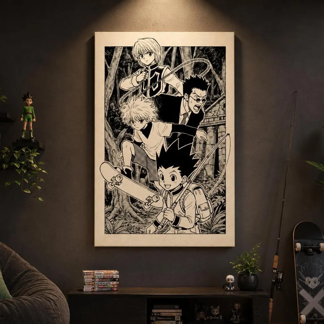 Hunter x Hunter Canvas Wall Art, Gon Killua Manga Poster Print, Anime Room Decor for Gaming Setup, Bedroom, Dorm Wall Decoration, Japanese Anime Gift