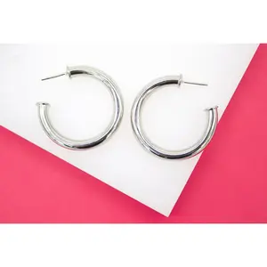 18K Rhodium Filled 5mm Thick Open Hoop Stud Hoops Earrings