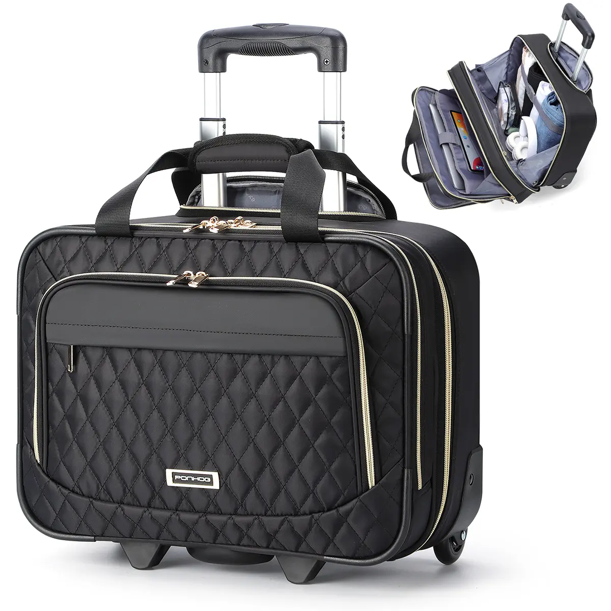 Women's Rolling Briefcase for 17.3 Inch Laptops, Business Casual Water-Resistant Polyester Carry-On, TSA Friendly Wheeled Computer Bag for Work & Travel, Christmas, Birthday
