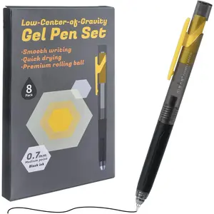 Black Gel Pens, Fine Point Smooth Writing Pens Set, 8-Pack Low Center of Gravity, 0.7mm Medium Point Quick-Dry Black Ink Rolling Ball for Office, School, Journaling, Note-Taking