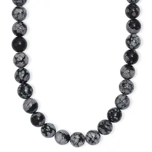 Snowflake Obsidian 305.00 ctw Beaded Necklace in Platinum Plated 20 Inches