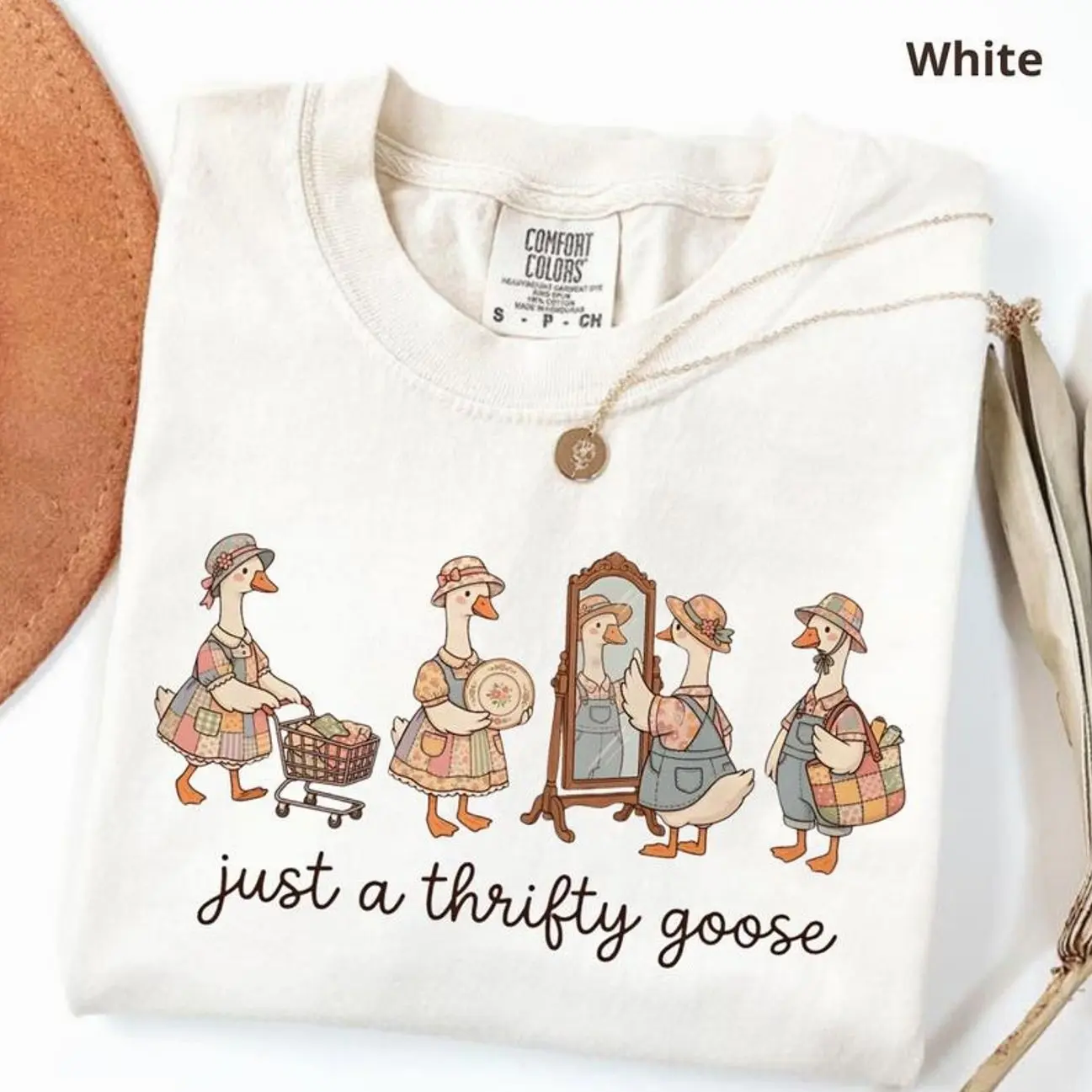 Comfort Colors Just A Thrifty Goose T-Shirt, Grandma Goose T-Shirt, Funny Silly Thrifting tee, Coquette Saving Money Second Hand Shopping TShirt